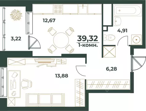 1-к кв. Башкортостан, Уфа ул. Ивана Спатара, 14 (39.32 м)