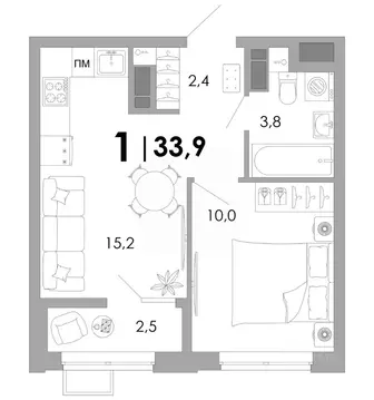 1-к кв. Владимирская область, Владимир Уно жилой комплекс (33.9 м)