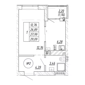 1-к кв. Калининградская область, Зеленоградск  (29.09 м)