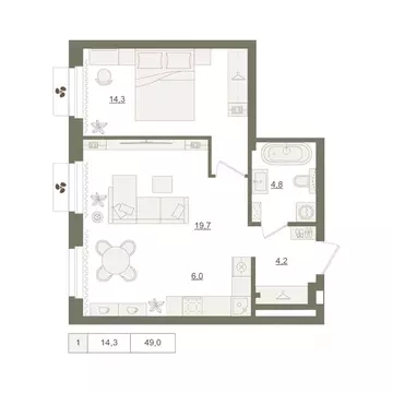 1-к кв. Башкортостан, Уфа Родина Парк жилой комплекс (49.0 м)