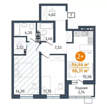 2-к кв. Тюменская область, Тюменский муниципальный округ, д. Дударева ...