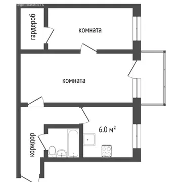 2-комнатная квартира: Воронеж, Ростовская улица, 46/4 (41.4 м)