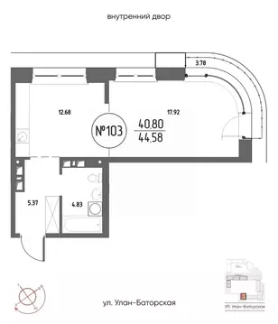 1-к кв. Иркутская область, Иркутск Макс жилой комплекс (44.58 м)