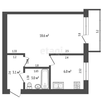 1-комнатная квартира: Миасс, проспект Макеева, 24 (30.7 м)