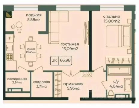 2-к кв. Дагестан, Каспийск просп. Акулиничева (66.98 м)