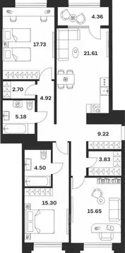 3-к кв. Тульская область, Тула ул. Болотникова, 4 (105.0 м)