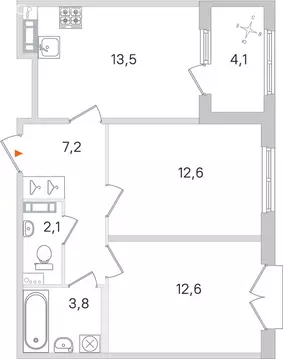 2-комнатная квартира: Пушкин, Камероновская улица, 11 (53.85 м)