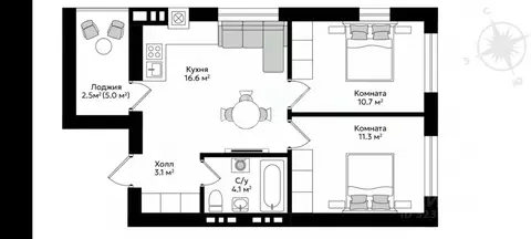 2-к кв. Калининградская область, Гурьевск бул. Рижский, 6 (48.3 м)