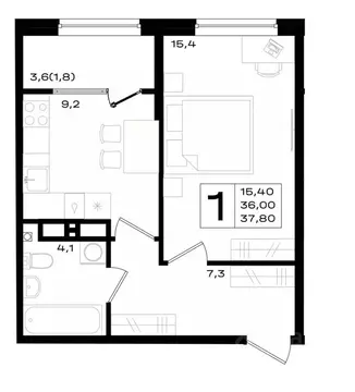 1-к кв. Ростовская область, Аксай просп. Аксайский (37.8 м)