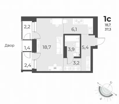 1-к кв. Новосибирская область, Новосибирск ул. Аэропорт, 49/1 (37.0 м)