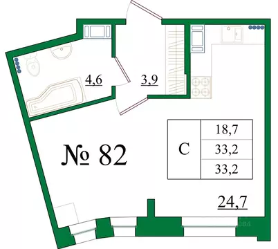 Студия Ленинградская область, Гатчина Красносельское ш., 4Ак1 (33.2 м)