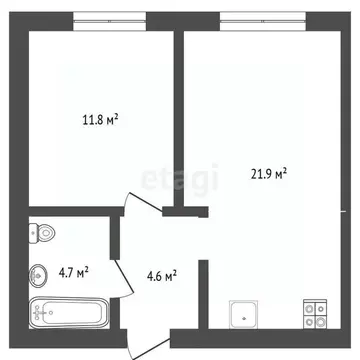 1-к кв. Тюменская область, Тюмень ул. Владислава Крапивина, 4 (43.4 м)