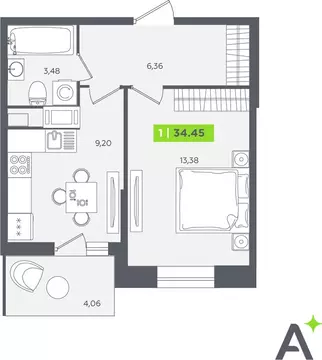 1-комнатная квартира: Кудрово, Солнечная улица, 10к1 (33.9 м)