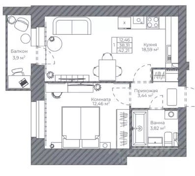 1-к кв. Ярославская область, Ярославль ул. Попова, 14 (42.21 м)