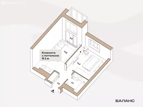 1-комнатная квартира: Тюмень, улица Республики, 204к17 (35.5 м)