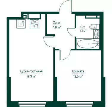 1-комнатная квартира: Самара, жилой комплекс Грин Ривер (40.87 м)
