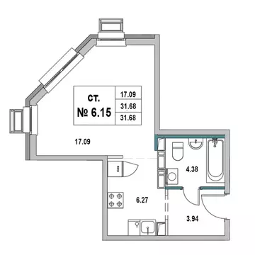 Студия Ленинградская область, Выборг ул. 2-я Южная, 4 (31.68 м)