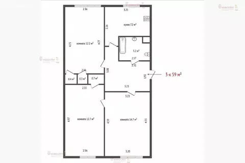3-комнатная квартира: Екатеринбург, Ясная улица, 24 (58.8 м)
