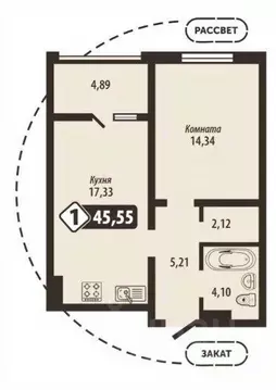 1-к кв. Брянская область, Брянск Школьный жилой комплекс (45.55 м)