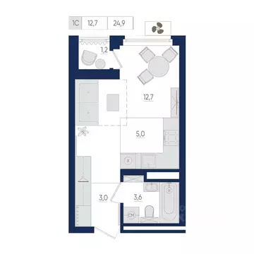 1-к кв. Башкортостан, Уфа ул. Евгения Столярова, 13 (24.9 м)