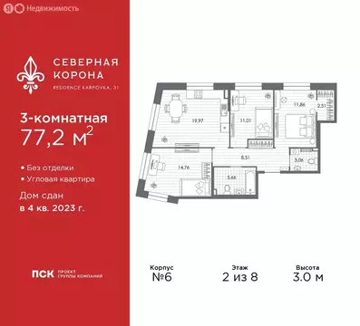 3-комнатная квартира: Санкт-Петербург, набережная реки Карповки, 31к1 ...