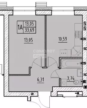 1-к кв. Татарстан, с. Высокая Гора ул. Вторая Ударная, 5 (33.69 м)