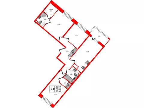 3-к кв. Санкт-Петербург ул. Ультрамариновая, 5 (78.24 м)