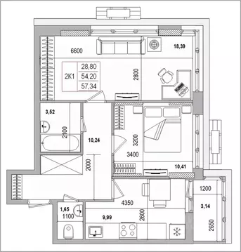 2-к кв. Белгородская область, Белгород Славянская ул. (57.34 м)