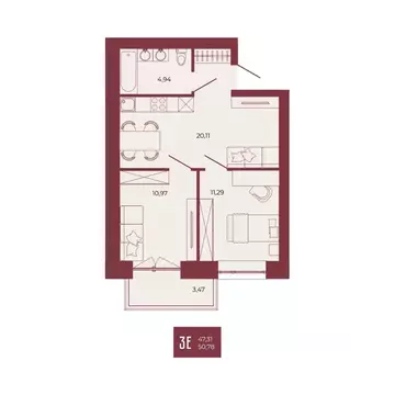 3-к кв. Пензенская область, Пенза ул. Тепличная, 55 (50.78 м)