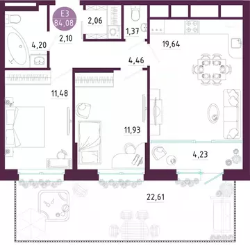2-к кв. Тульская область, Тула ул. Купцов Гречихиных (84.08 м)