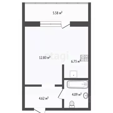 Студия Тюменская область, Тюмень ул. Тимофея Чаркова, 81к2 (28.24 м)