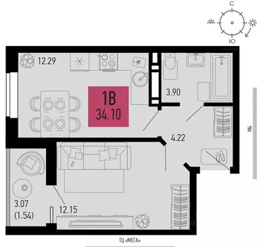 1-к кв. Ростовская область, Аксай  (34.1 м)