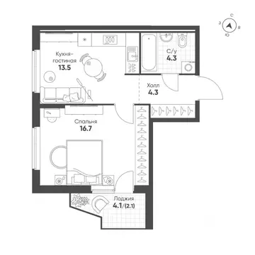 1-к кв. Свердловская область, Екатеринбург Солнечный жилрайон,  (40.9 ...