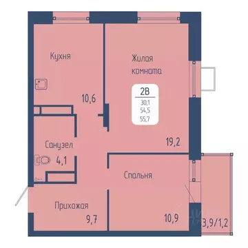 2-к кв. Красноярский край, Красноярск Свободный просп. (55.7 м)