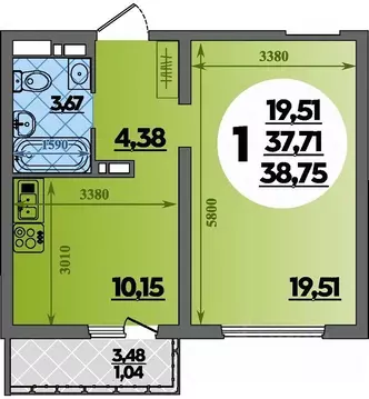 1-к кв. Адыгея, Майкоп  (38.75 м)