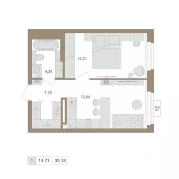 1-к кв. Башкортостан, Уфа бул. Яркий (39.18 м)