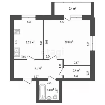 1-к кв. Мордовия, Саранск Республиканская ул., 39б (49.8 м)