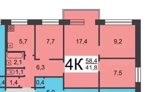 4-комнатная квартира: Нижний Новгород, улица Дьяконова, 1 (58.4 м)