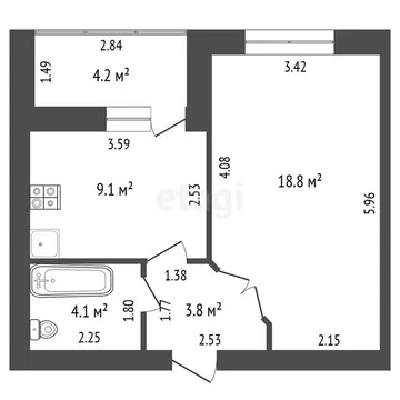1-комнатная квартира: Самара, посёлок Мехзавод, 1-й квартал, 52 (35.8 ...