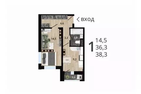 1-к кв. Воронежская область, Воронеж Цимлянская ул. (38.07 м)