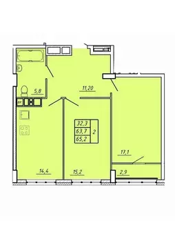 2-к кв. Ивановская область, Иваново Видный мкр,  (65.2 м)