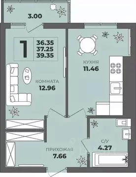 1-к кв. Калининградская область, Калининград ул. Генерала Толстикова, ...