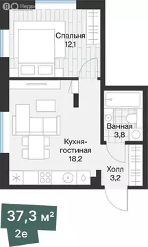 1-комнатная квартира: Тюмень, улица Игоря Комиссарова, 9 (37.34 м)