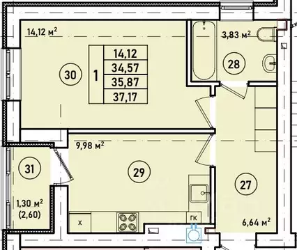 1-к кв. Калининградская область, Гурьевск Новая Резиденция жилой ...