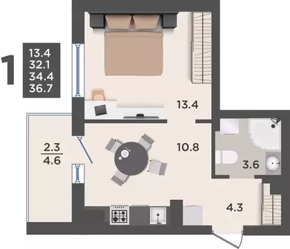 1-к кв. Калининградская область, Гурьевский муниципальный округ, пос. ...