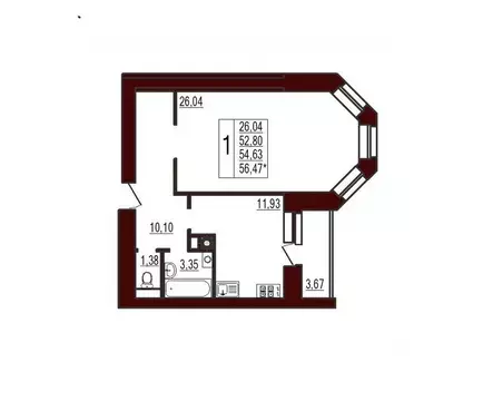 1-к кв. Смоленская область, Вязьма ул. Ленина, 71 (54.63 м)