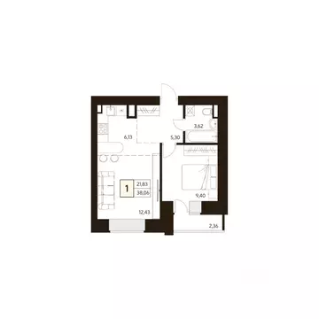 1-к кв. Башкортостан, Уфа ул. Ахметова, 296/2 (38.06 м)