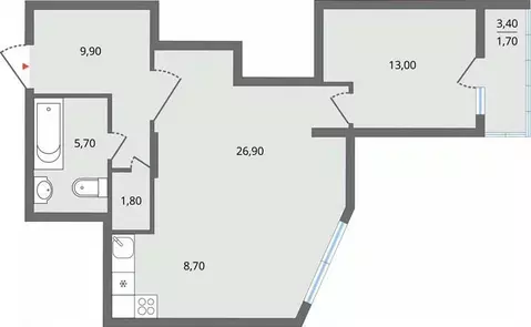 2-к кв. Липецкая область, Липецк ул. Ф.С. Игнатьева, 33к2 (68.5 м)