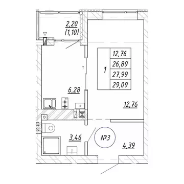 1-к кв. Калининградская область, Зеленоградск  (29.09 м)
