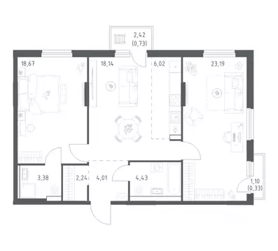 2-к кв. Башкортостан, Уфа ул. Минигали Губайдуллина, 8к9 (81.14 м)